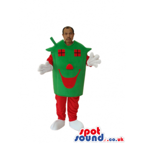 Advertising Green And Red House Costume Or Mascot With A Face -