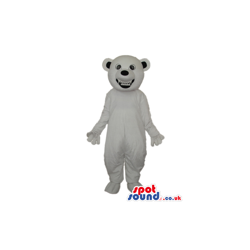 Cute White Bear Animal Plush Mascot Showing Its Teeth - Custom