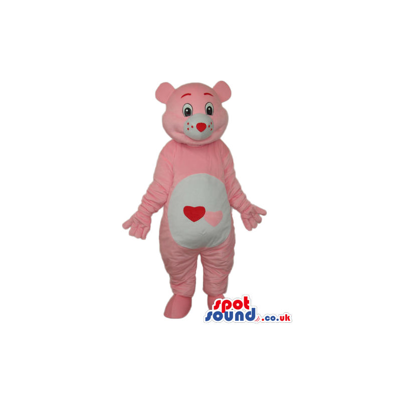 Pink Care Bear Cartoon Mascot With A Hearts On Its Belly -