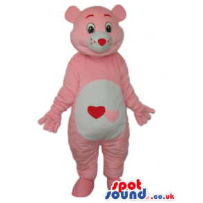 Pink Care Bear Cartoon Mascot With A Hearts On Its Belly -