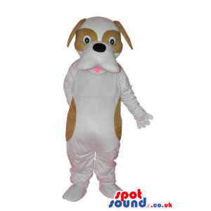 White Dog Plush Mascot With Brown Spots And Eye Circles -