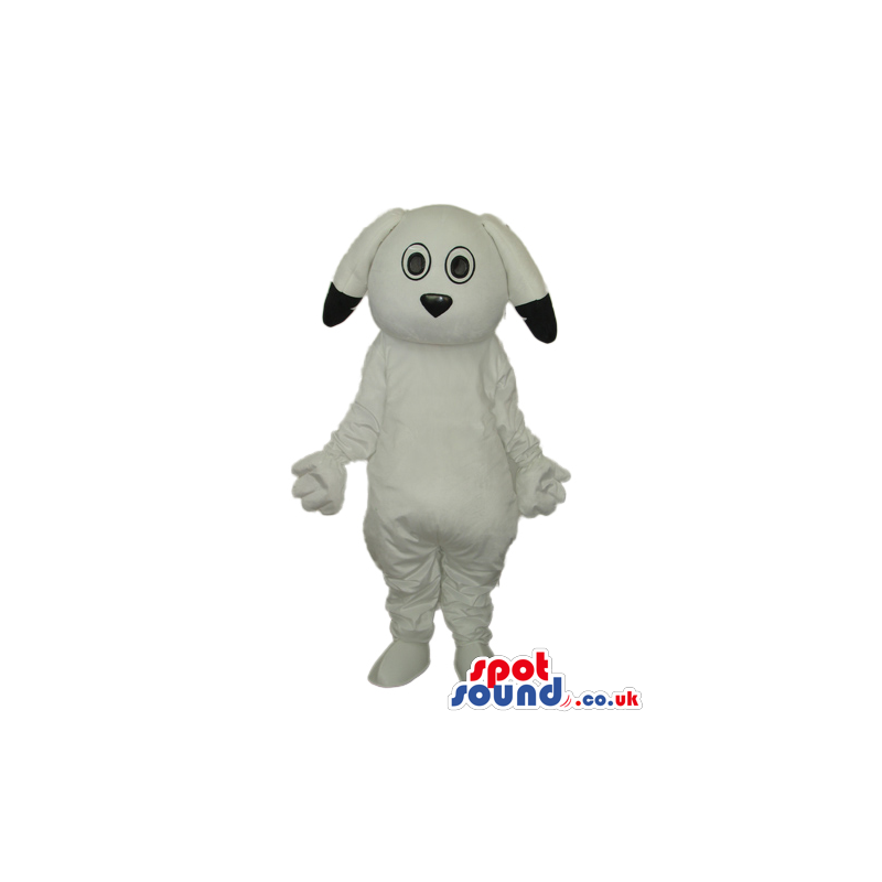 Cute White Dog Animal Plush Mascot With Black Ear Tips - Custom