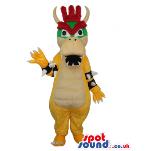 Yellow And Beige Plush Mascot With A Colorful Tribal Mask -