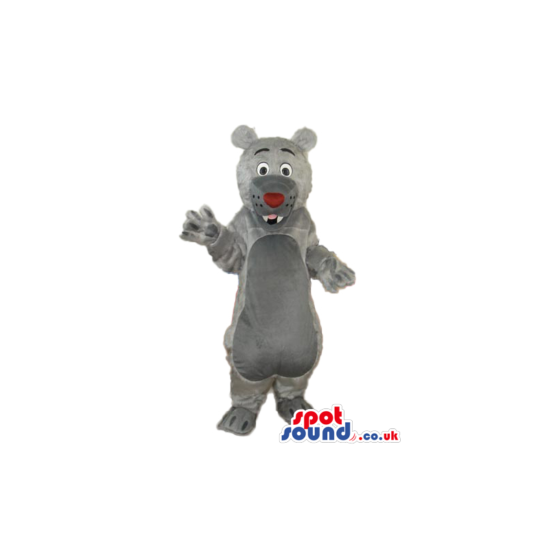 Cute All Grey Bear Plush Mascot With A Red Nose And Teeth -