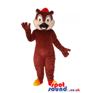Cartoon Cute Brown Chipmunk Plush Mascot With Red Cap - Custom