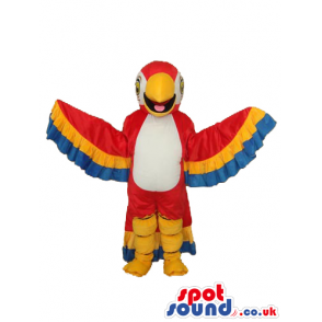 Red Parrot Plush Mascot With A White Belly And Open Wings -