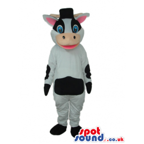 Cute Cow Plush Mascot With White Blue Eyes And Pink Ears -