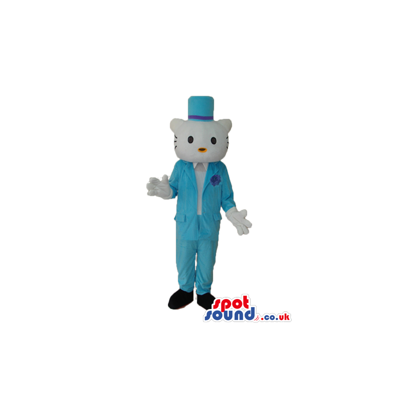 Kitty Cat Popular Cartoon Mascot With Boy Blue Garments -