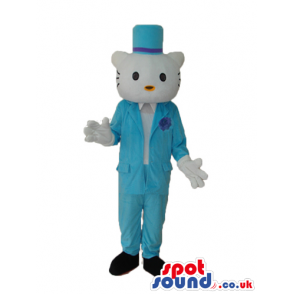 Kitty Cat Popular Cartoon Mascot With Boy Blue Garments -