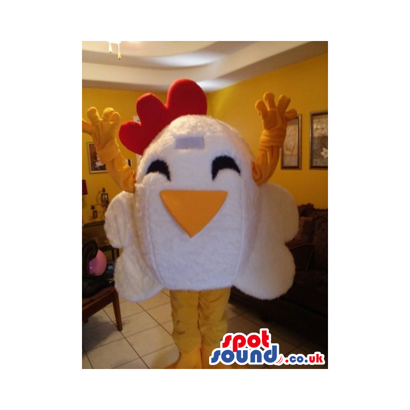 Cartoon Funny White Hen Plush Mascot With A Huge Head - Custom