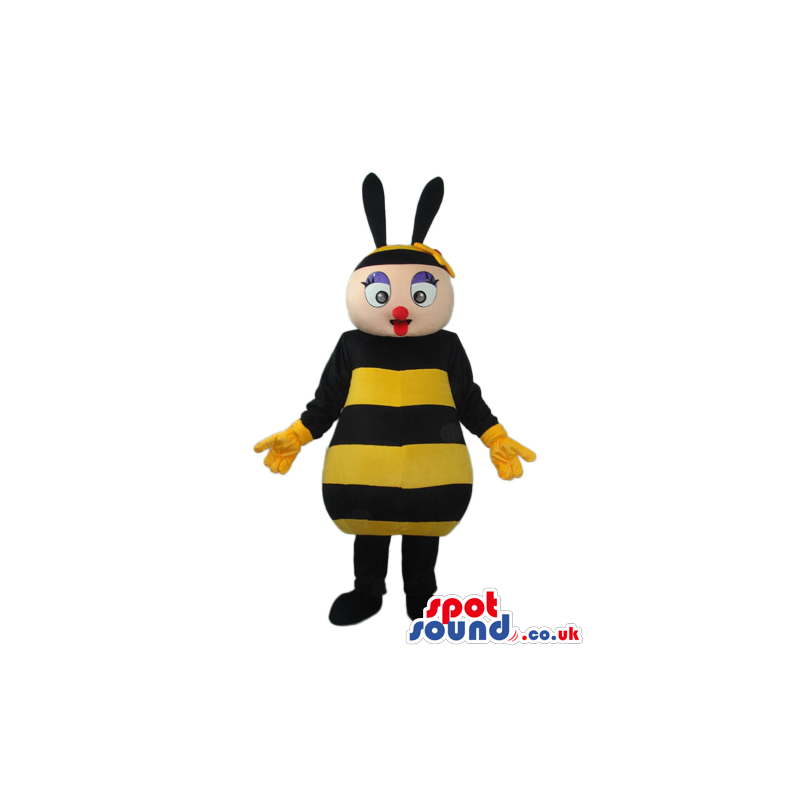 Bee Plush Mascot With Funny Lips And Yellow Gloves - Custom