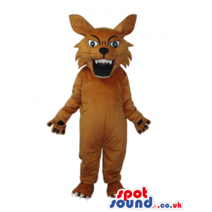 Cartoon Angry Brown Wolf Plush Mascot With Sharp Teeth - Custom