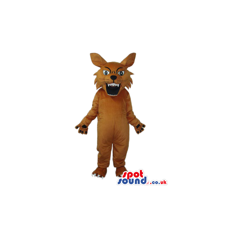 Cartoon Angry Brown Wolf Plush Mascot With Sharp Teeth - Custom