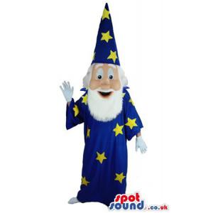 Old magician in his magical clothes in yellow and blue colour -