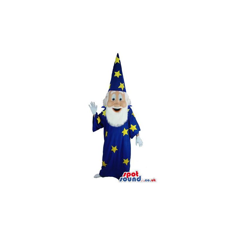 Old magician in his magical clothes in yellow and blue colour -