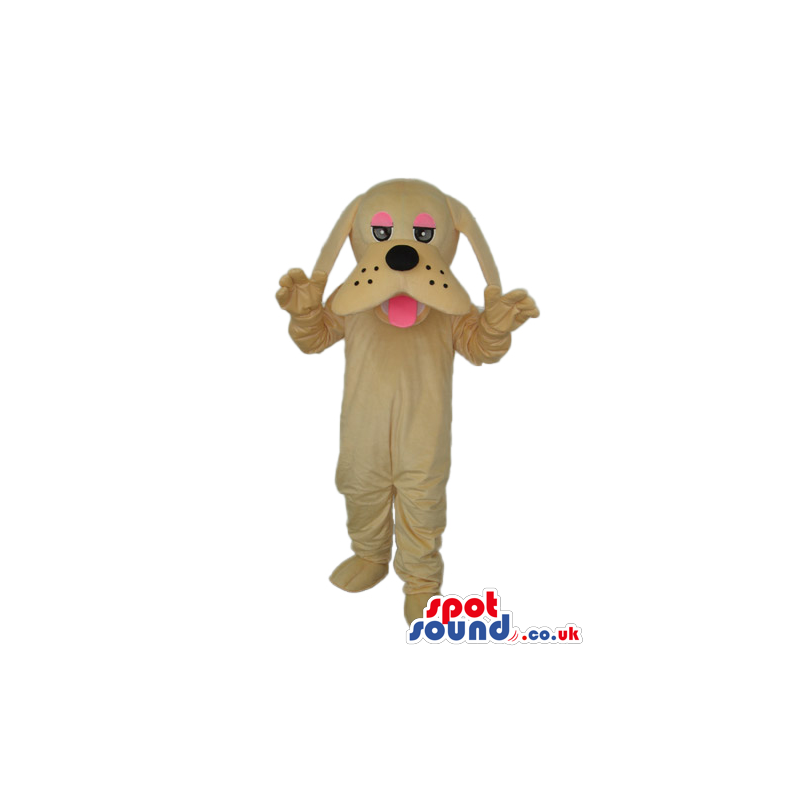 Cartoon Cute Beige Dog Plush Mascot With Pink Eyelids - Custom