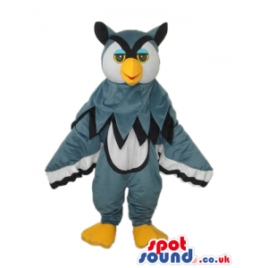 Grey, White And Black Owl Plush Mascot With Blue Eyelids -