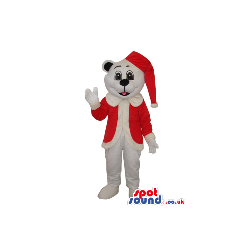 White Dog Plush Mascot Wearing Santa Claus Garments - Custom