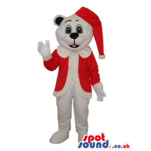 White Dog Plush Mascot Wearing Santa Claus Garments - Custom