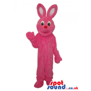 All Pink Bunny Plush Mascot With A Small Red Nose - Custom