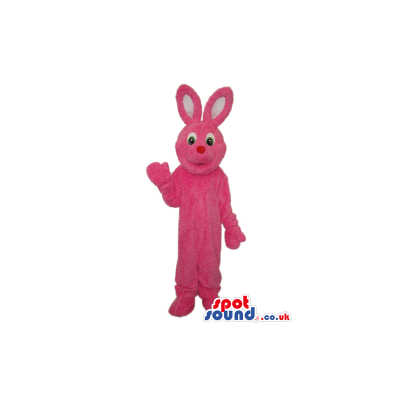 All Pink Bunny Plush Mascot With A Small Red Nose - Custom