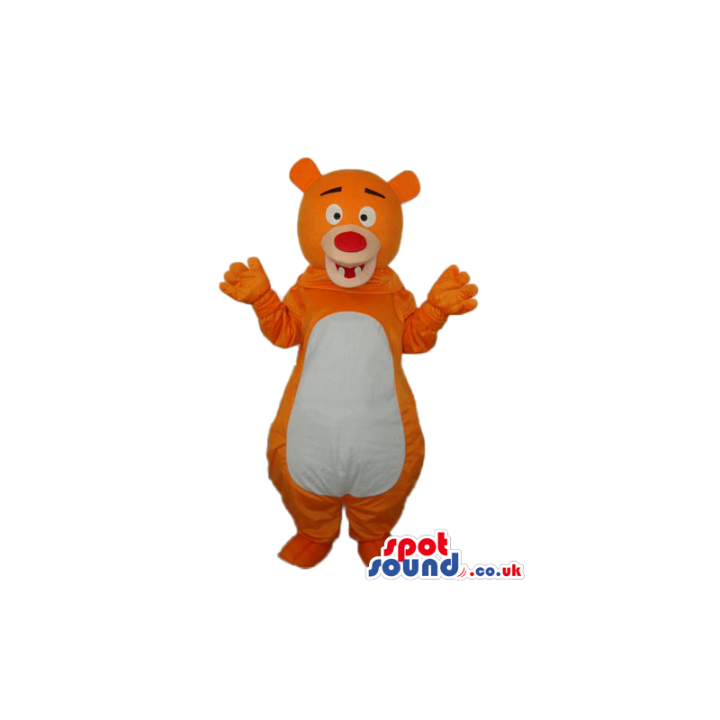 Cute Orange And White Fantasy Bear Plush Mascot With A Red Nose