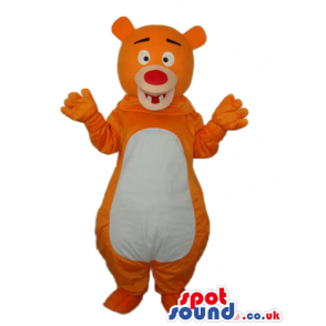 Cute Orange And White Fantasy Bear Plush Mascot With A Red Nose