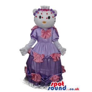 Kitty Cat Popular Cartoon Mascot With A Long Purple Pink Dress