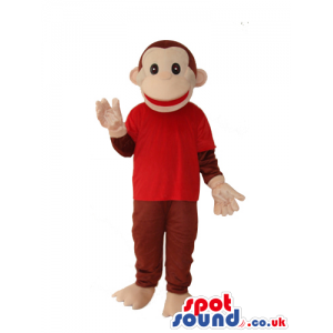 Brown Monkey Animal Plush Mascot Wearing A Red T-Shirt - Custom