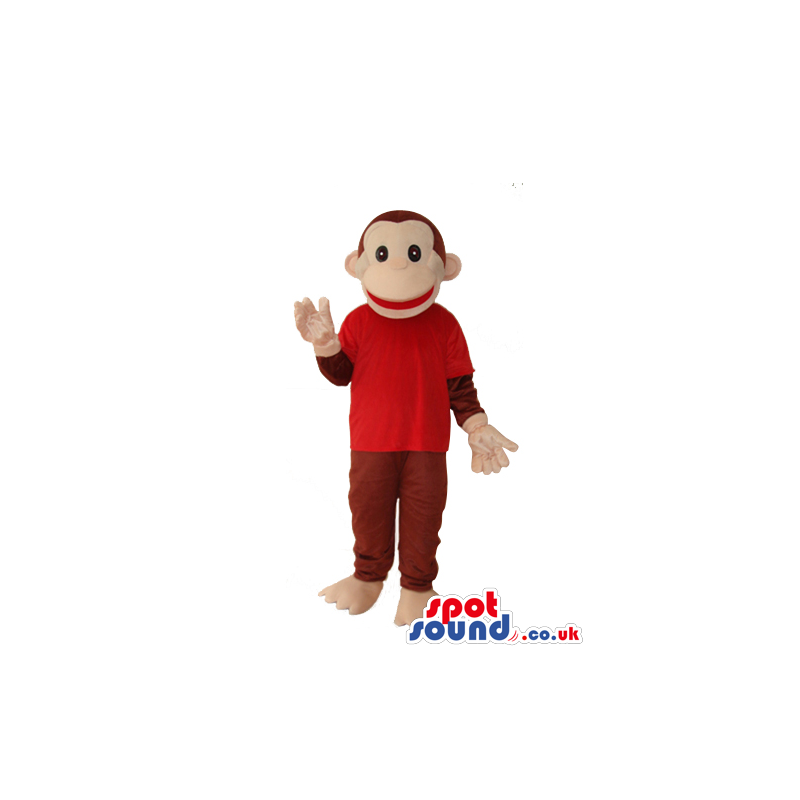 Brown Monkey Animal Plush Mascot Wearing A Red T-Shirt - Custom