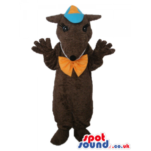Dark Brown Mouse Plush Mascot With Blue And Orange Cap - Custom