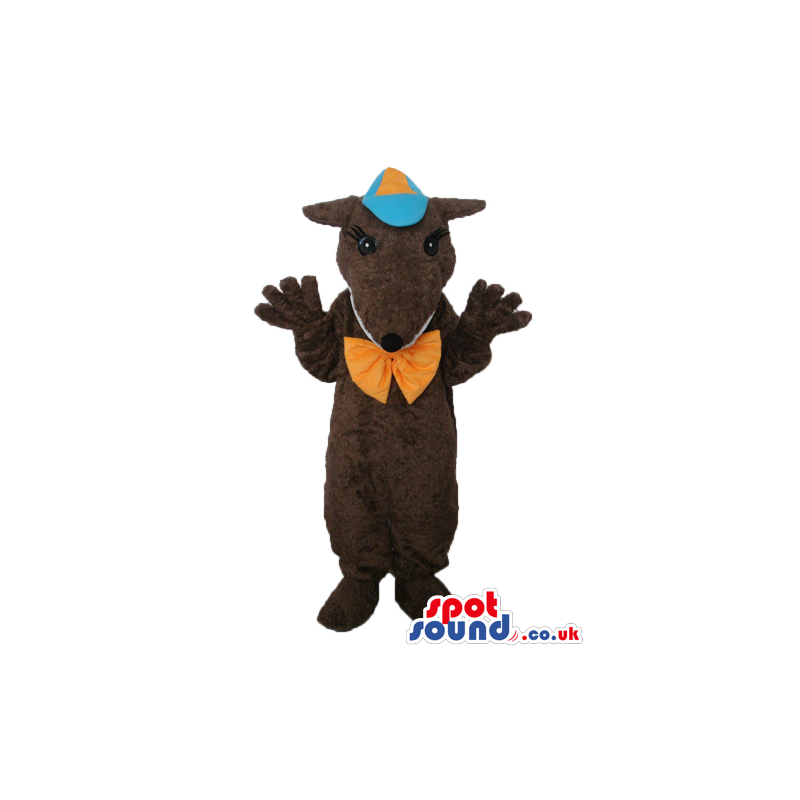 Dark Brown Mouse Plush Mascot With Blue And Orange Cap - Custom