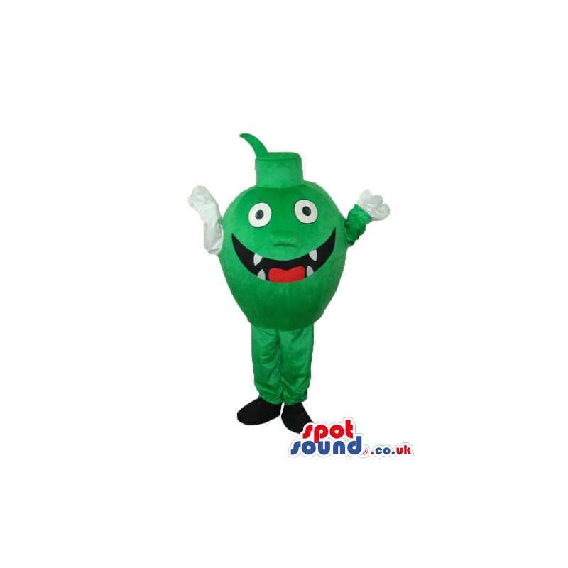 Flashy Green Fruit Round Plush Mascot With Sharp Teeth - Custom