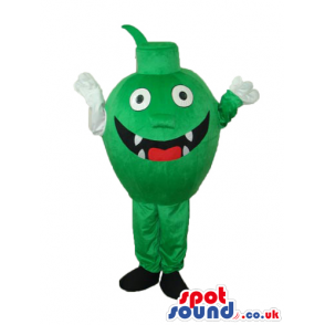 Flashy Green Fruit Round Plush Mascot With Sharp Teeth - Custom