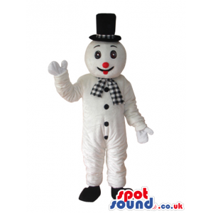 Snowman Plush Mascot Wearing A Top Hat And Checked Scarf -
