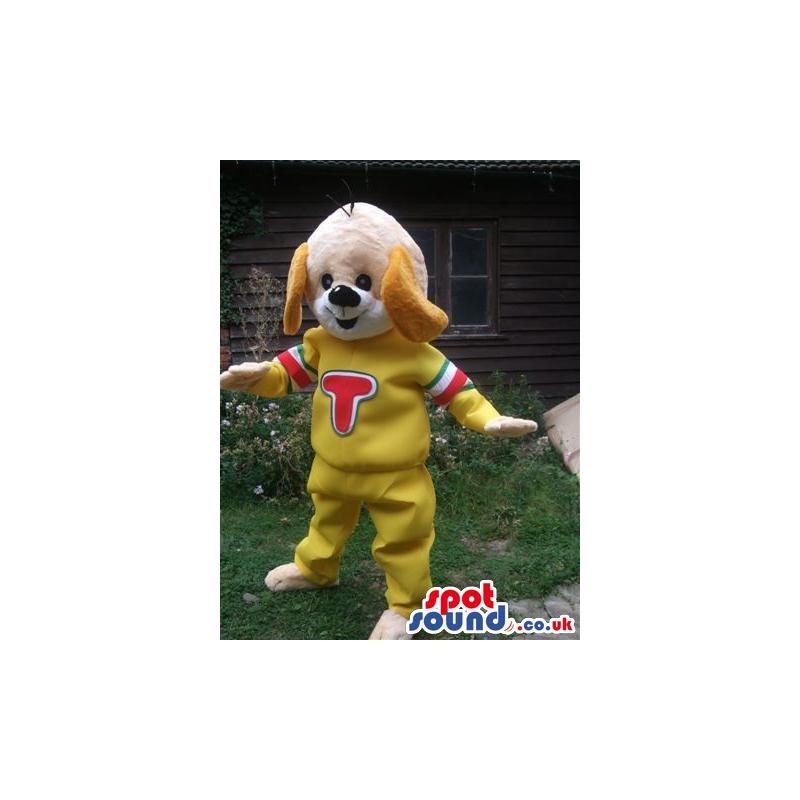 Snoopy dog mascot with yellow jumper looking surprised with his
