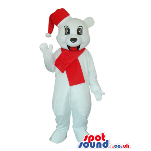 White Bear Plush Mascot Wearing Santa Claus Garments - Custom