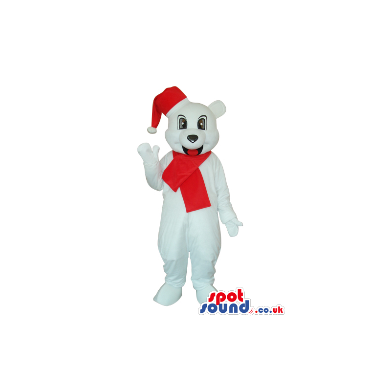 White Bear Plush Mascot Wearing Santa Claus Garments - Custom