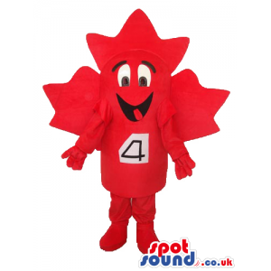 Cute Big Red Maple Leaf Plush Mascot With Number 4 Tag - Custom