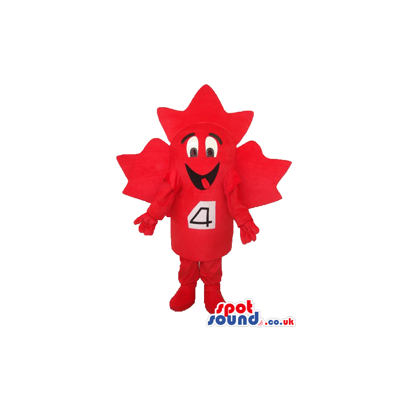 Cute Big Red Maple Leaf Plush Mascot With Number 4 Tag - Custom