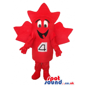 Cute Big Red Maple Leaf Plush Mascot With Number 4 Tag - Custom