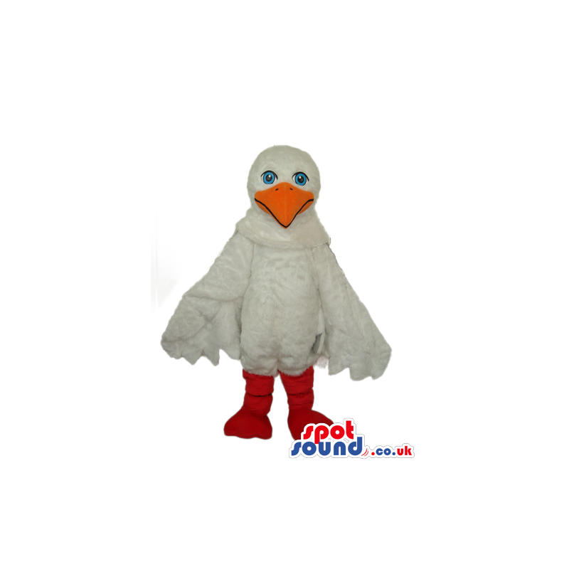 White Bird Plush Mascot With Blue Eyes And Yellow Beak - Custom