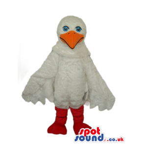 White Bird Plush Mascot With Blue Eyes And Yellow Beak - Custom