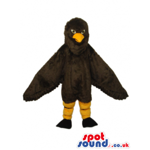 All Dark Brown Bird Plush Mascot With A Yellow Beak - Custom