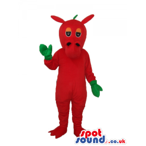 Cute Fantasy Red Dragon Plush Mascot With Green Gloves - Custom