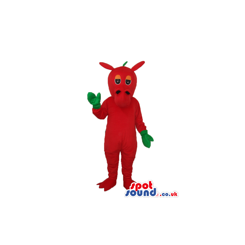 Cute Fantasy Red Dragon Plush Mascot With Green Gloves - Custom