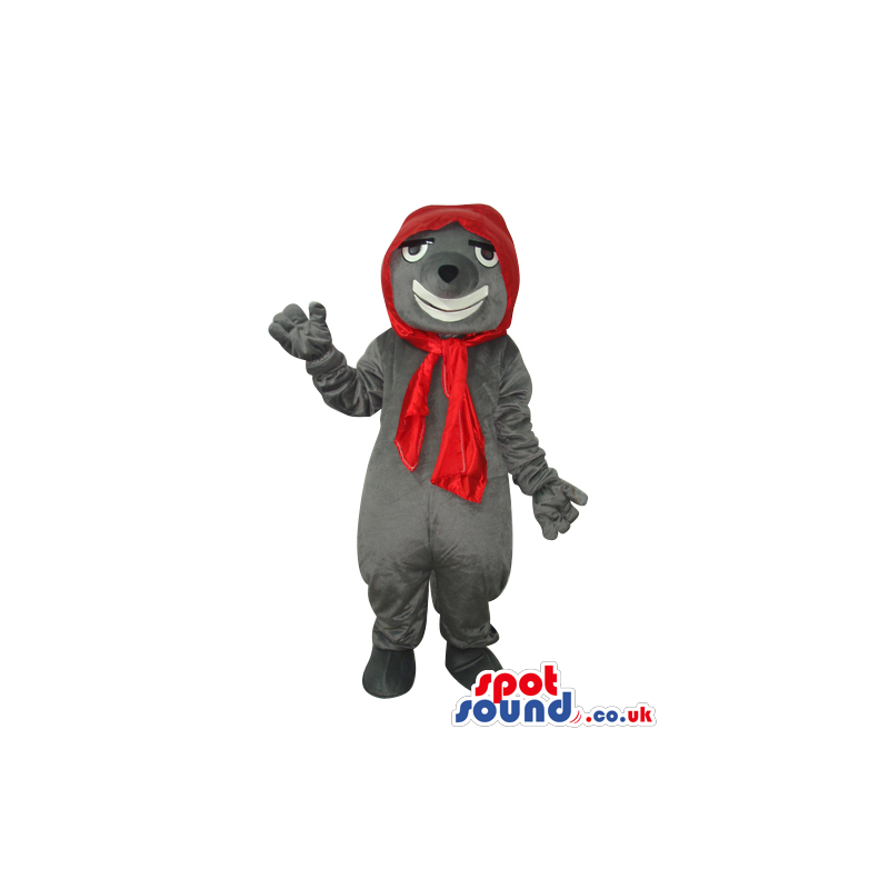 Cute Grey Mouse Plush Mascot Wearing A Red Head Scarf - Custom