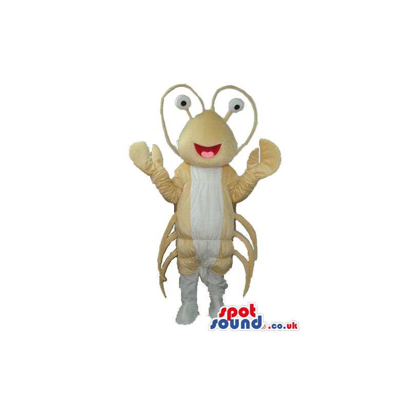 Beige And White Lobster Plush Mascot With Funny Eyes - Custom