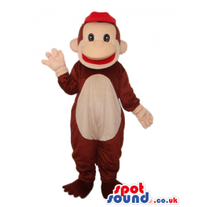 Brown Monkey Animal Plush Mascot Wearing A Red Cap - Custom