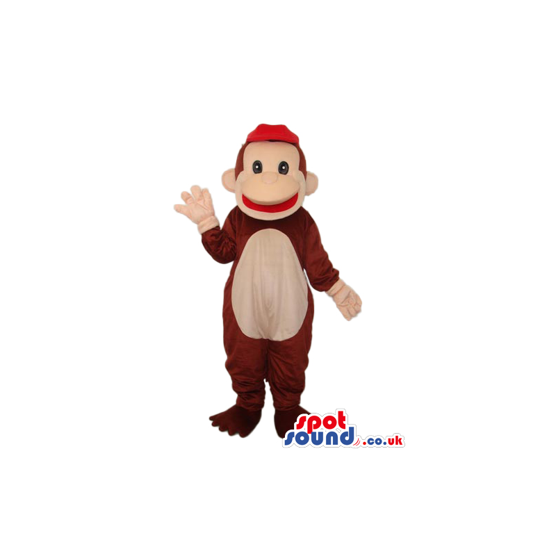 Brown Monkey Animal Plush Mascot Wearing A Red Cap - Custom